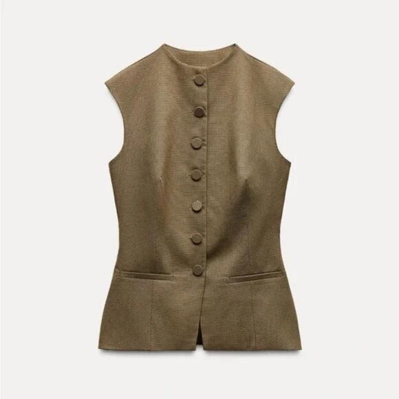 ZARA BUTTONED PLAID TOP - Picture 6 of 8